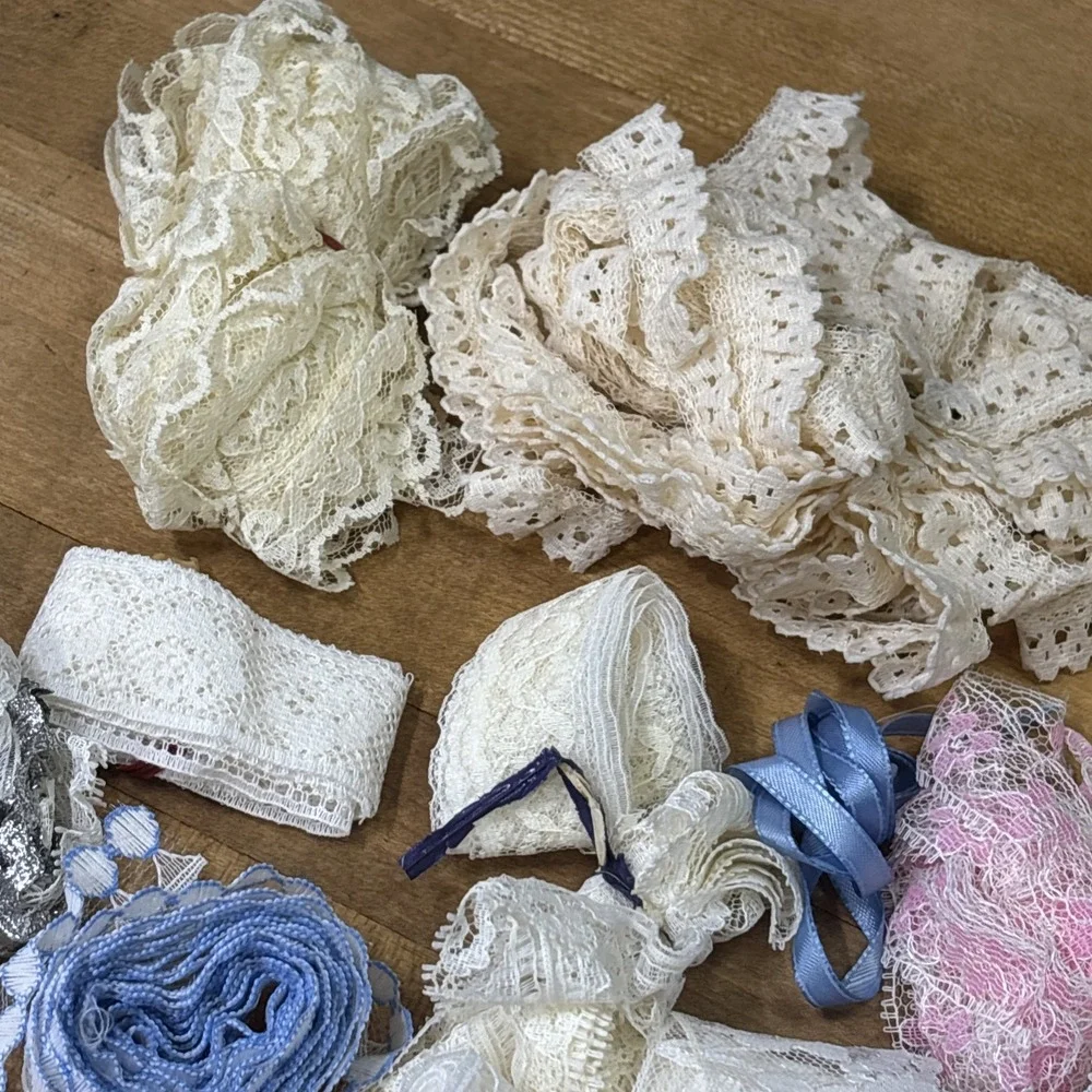 Vintage Lace Trim Ribbon Lot 4.2 Oz Assorted Colors Sizes Sewing Craft